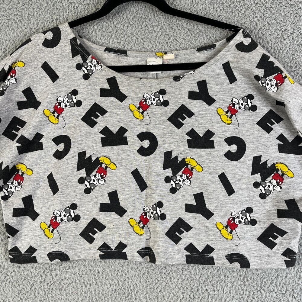 MICKEY MOUSE Disney T Shirt Crop Top Womens M Gray All Over Print Sunglasses